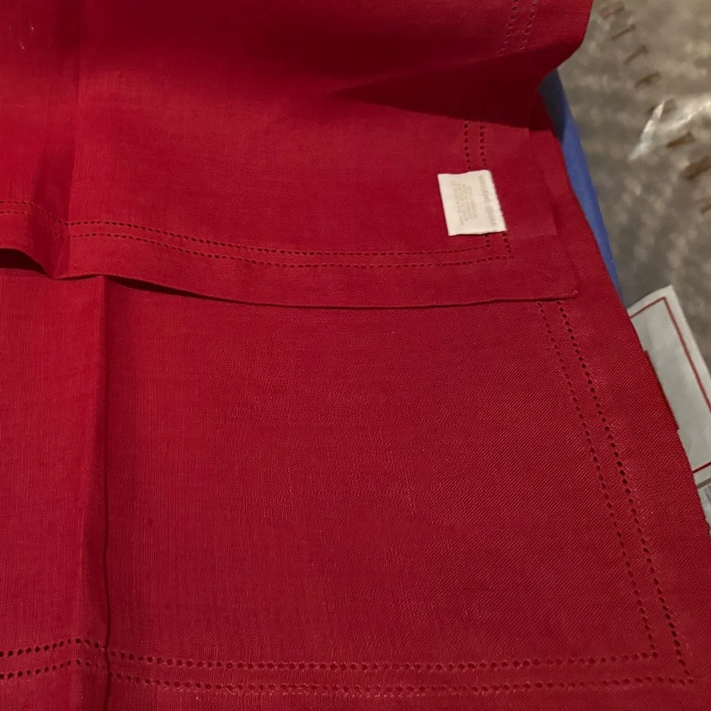 New Williams Sonoma Linen Double Hemstitch Placemats, S/4, Red 14 X 20”